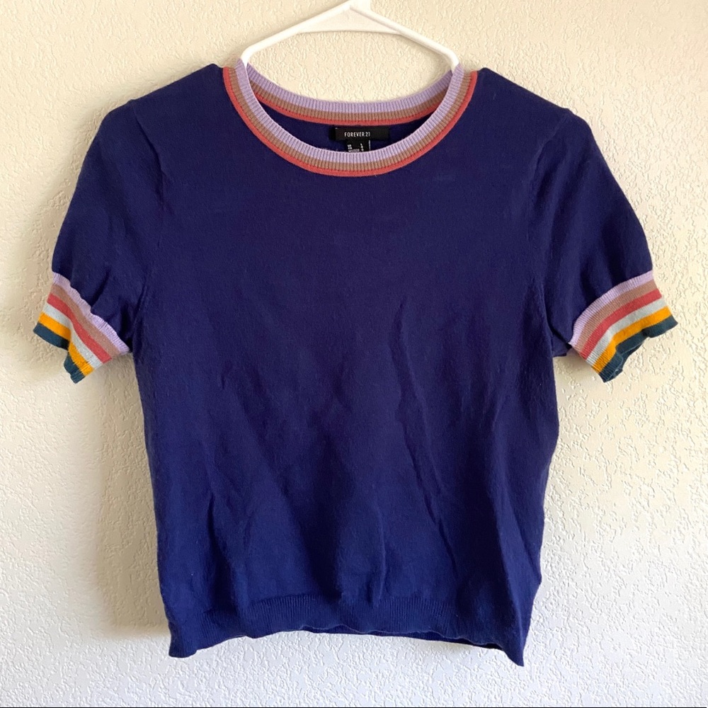70s style shirt - rainbow stripes - short sleeved